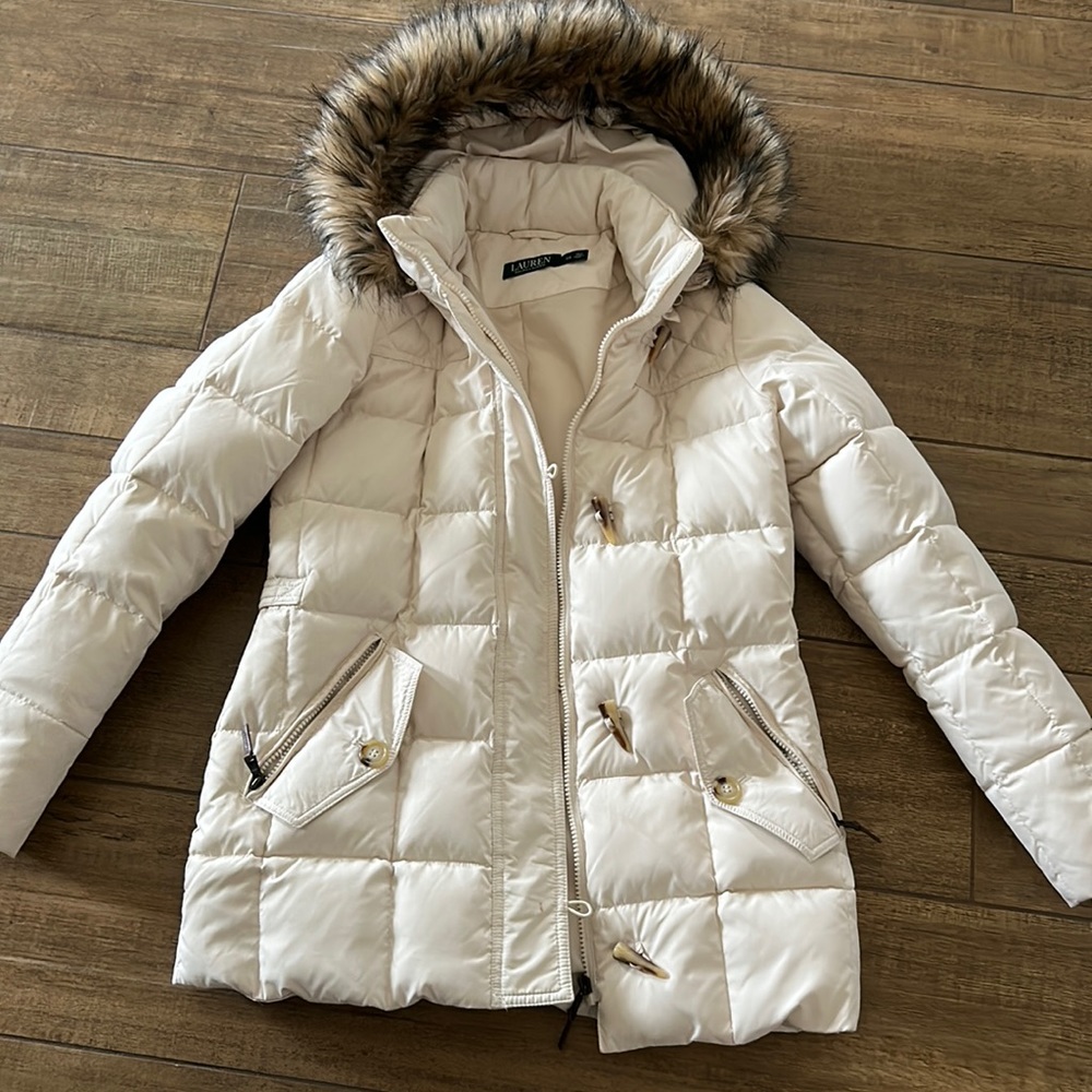 Lauren Ralph Lauren, down puffer jacket.